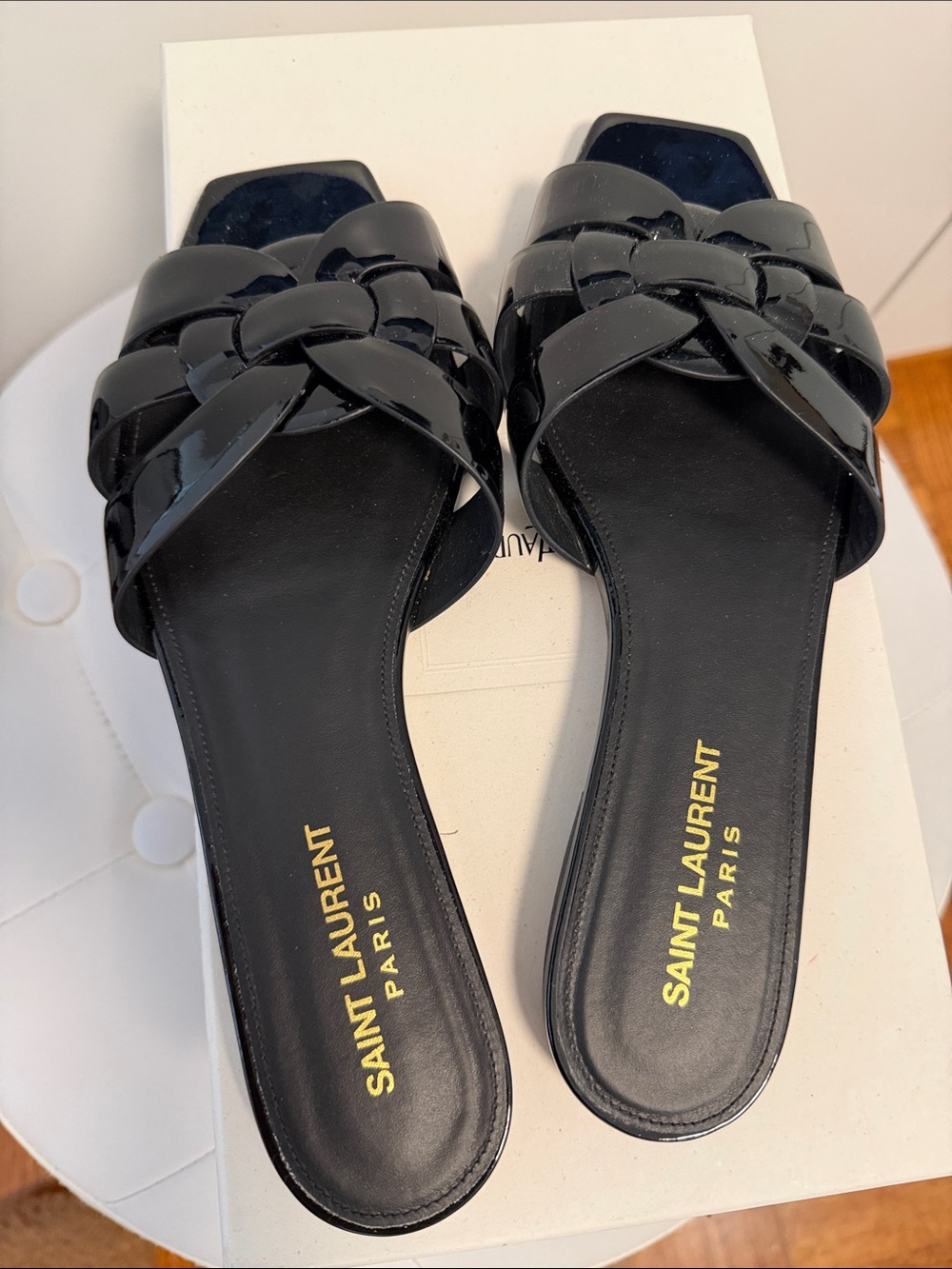 Saint Laurent Black Patent Knotted Slide Mules - Picture 3 of 5